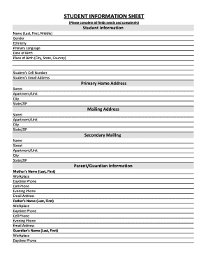 Student Information Sheet