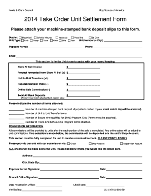 2014 Boy Scouts Popcorn Unit Settlement Form