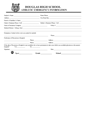 Athletic Emergency Information Form