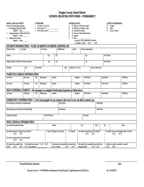 Douglas County School District Student Registration Form