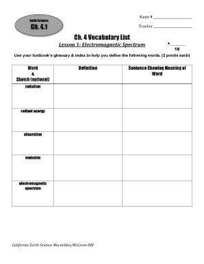Earth Science Vocabulary Worksheet