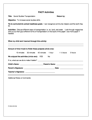 Social Studies Transportation Activity Form
