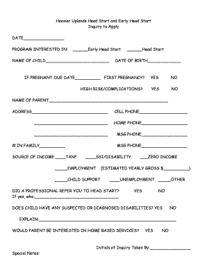 Head Start Program Inquiry Form