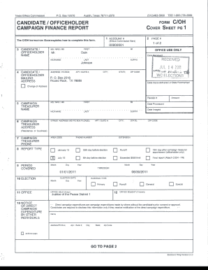 Texas Campaign Finance Report Form C/OH