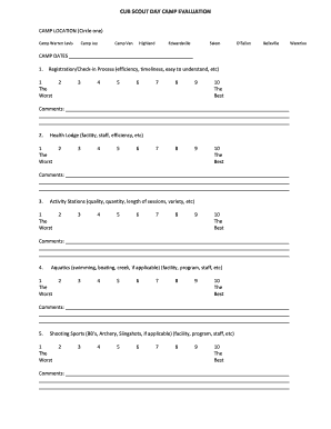 Cub Scout Day Camp Evaluation Form
