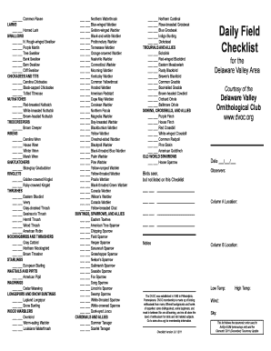 Delaware Valley Bird Checklist