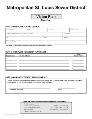 Metropolitan St. Louis Sewer District Vision Plan Claim Form
