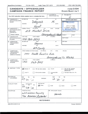 Texas Campaign Finance Report Form C/OH
