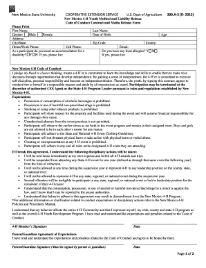 New Mexico 4-H Youth Medical and Liability Release