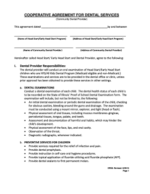 Cooperative Agreement for Dental Services