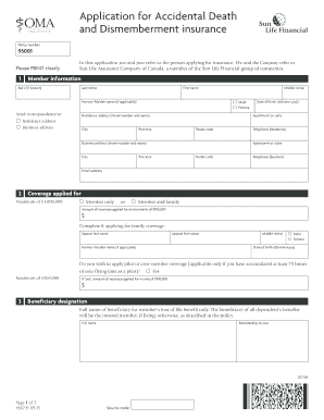 Application for Accidental Death and Dismemberment Insurance