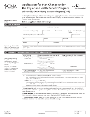 Application for Plan Change under Physician Health Benefit Program