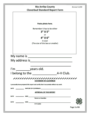 Cloverbud Standard Report Form