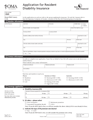 Resident Disability Insurance Application