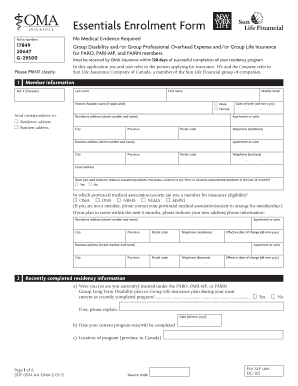 Essentials Enrolment Form for Medical Insurance