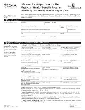 Physician Health Benefit Program Life Event Change Form