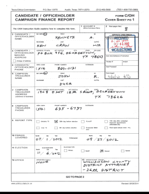 Texas Campaign Finance Report Form C/OH