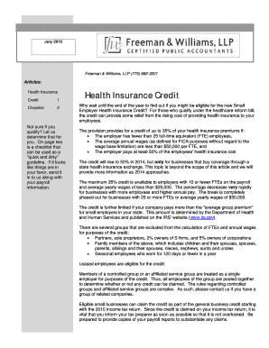 Small Business Health Insurance Credit Checklist