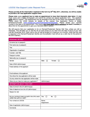 LOCOG Visa Support Letter Request Form