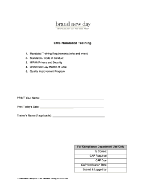 Medicare Mandated Training Form