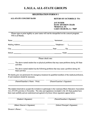 Louisiana All-State Concert Band Registration Form