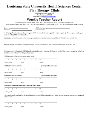 Weekly Teacher Report for Play Therapy