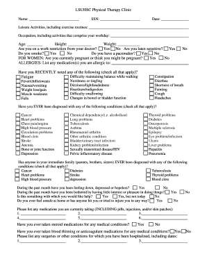LSUHSC Physical Therapy Intake Form