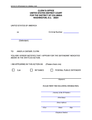 Notice of Appearance in Criminal Case