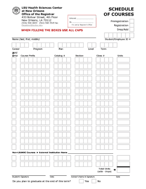 LSU Health Sciences Course Registration Form