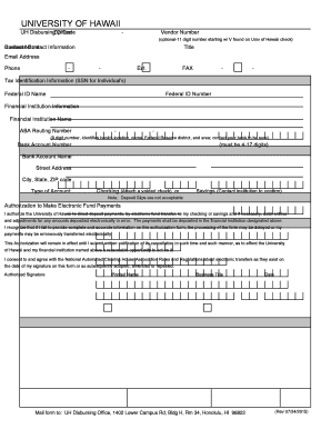 University of Hawaii Electronic Funds Transfer Authorization