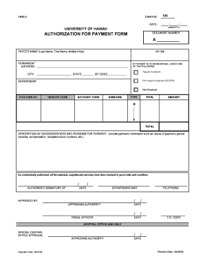 University of Hawaii Payment Authorization Form