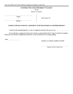 Clerk’s Certification of a Judgment to be Registered in Another District