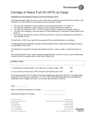 Heavy Fuel Oil Carriage Declaration Form