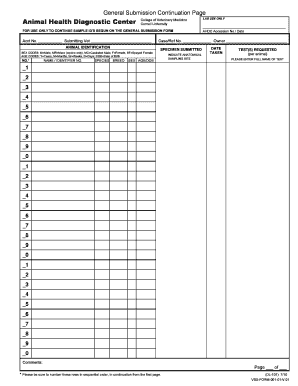Veterinary Diagnostic Lab Submission Form