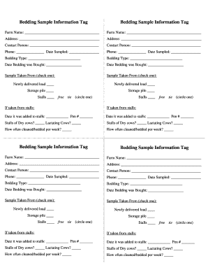 Bedding Sample Information Tag