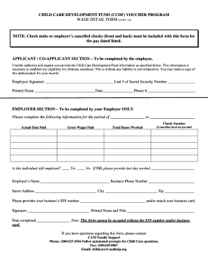 Child Care Development Fund Wage Detail Form