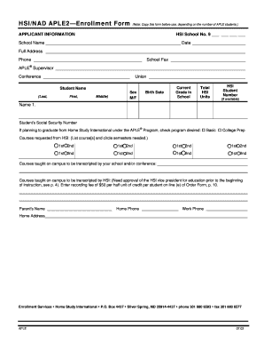 HSI/NAD APLE2 Enrollment Form