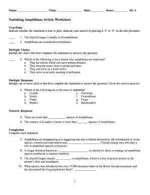 Vanishing Amphibians Article Worksheet
