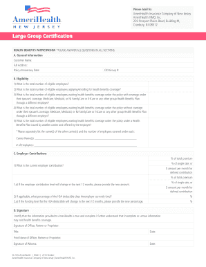 AmeriHealth Large Group Certification Form