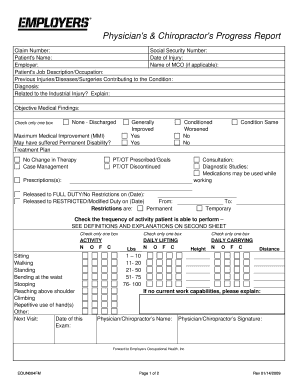 Physician's & Chiropractor's Progress Report