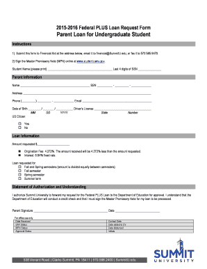 2015-2016 Federal PLUS Loan Request Form