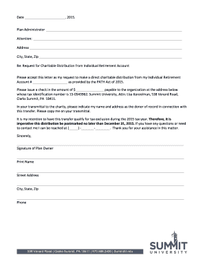 Request for Charitable Distribution from Individual Retirement Account