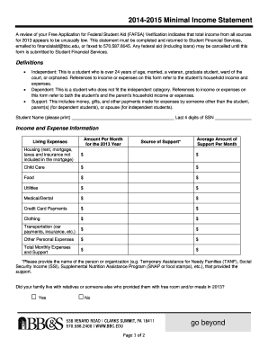 2014-2015 Minimal Income Statement - Summit University - summitu