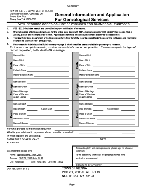 New York State Genealogy Records Request Form
