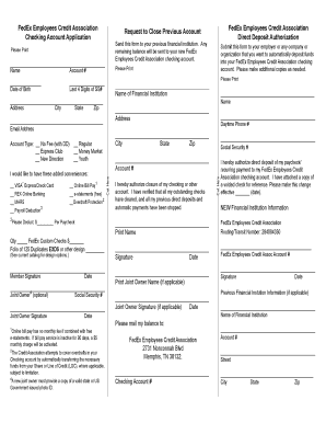 FedEx Employees Credit Association Checking Account Application