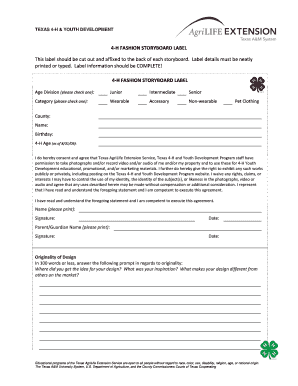 Texas 4-H Fashion Storyboard Label