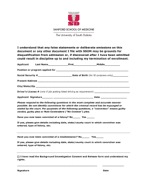 SSOM Applicant Background Check Form