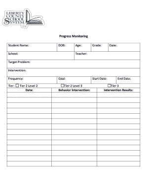 Student Progress Monitoring Form