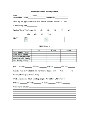 Individual Student Reading Record