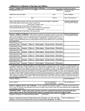 Affidavit for Certification of Marriage and Children